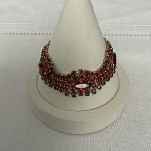 Ruby Red Rhinestone Gold Tone Bracelet